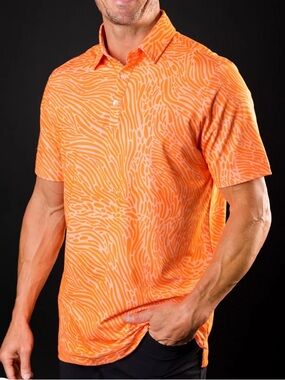 Sunday Swagger Crush Signature Wave-Print Men’s‎ Golf Polo Orange Size Large